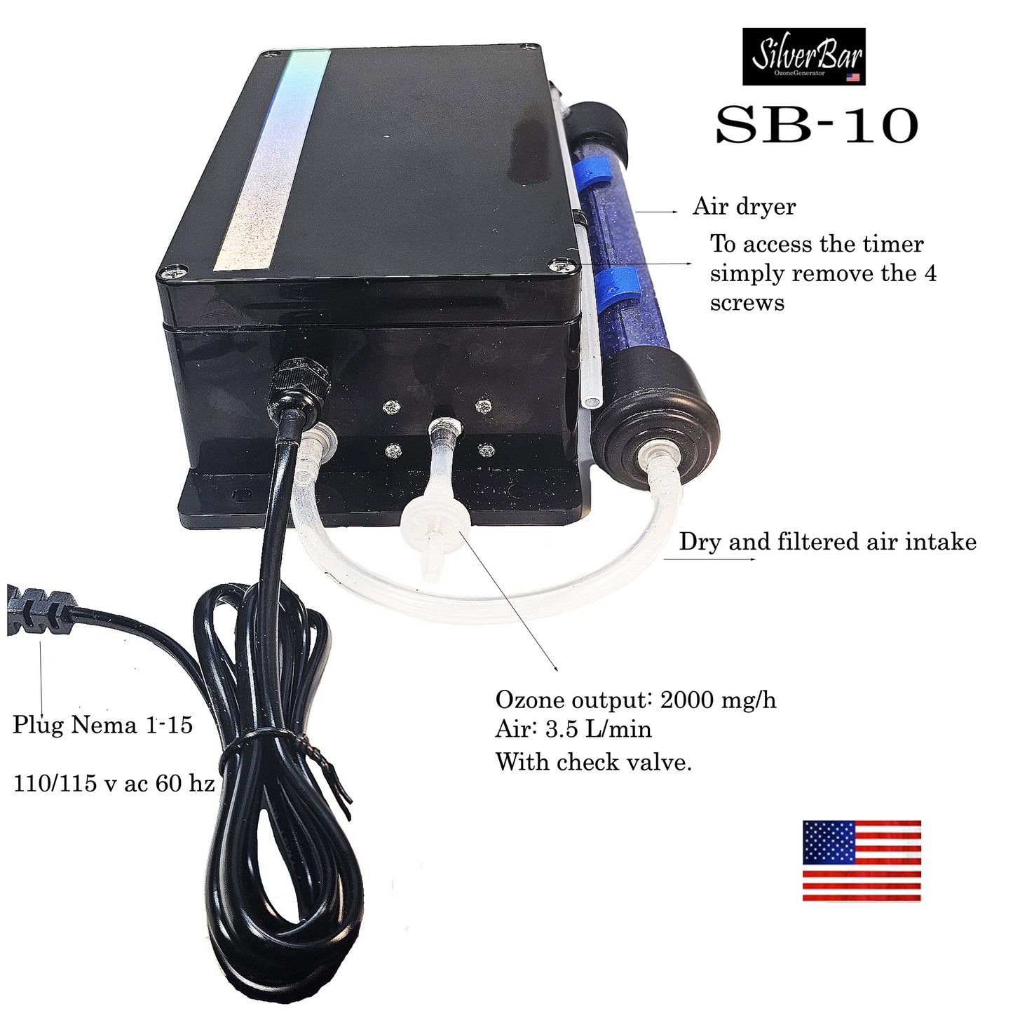 Ozone Generator SBW-10 – 2500 mg/h Dry Air, Waterproof for Water Purification