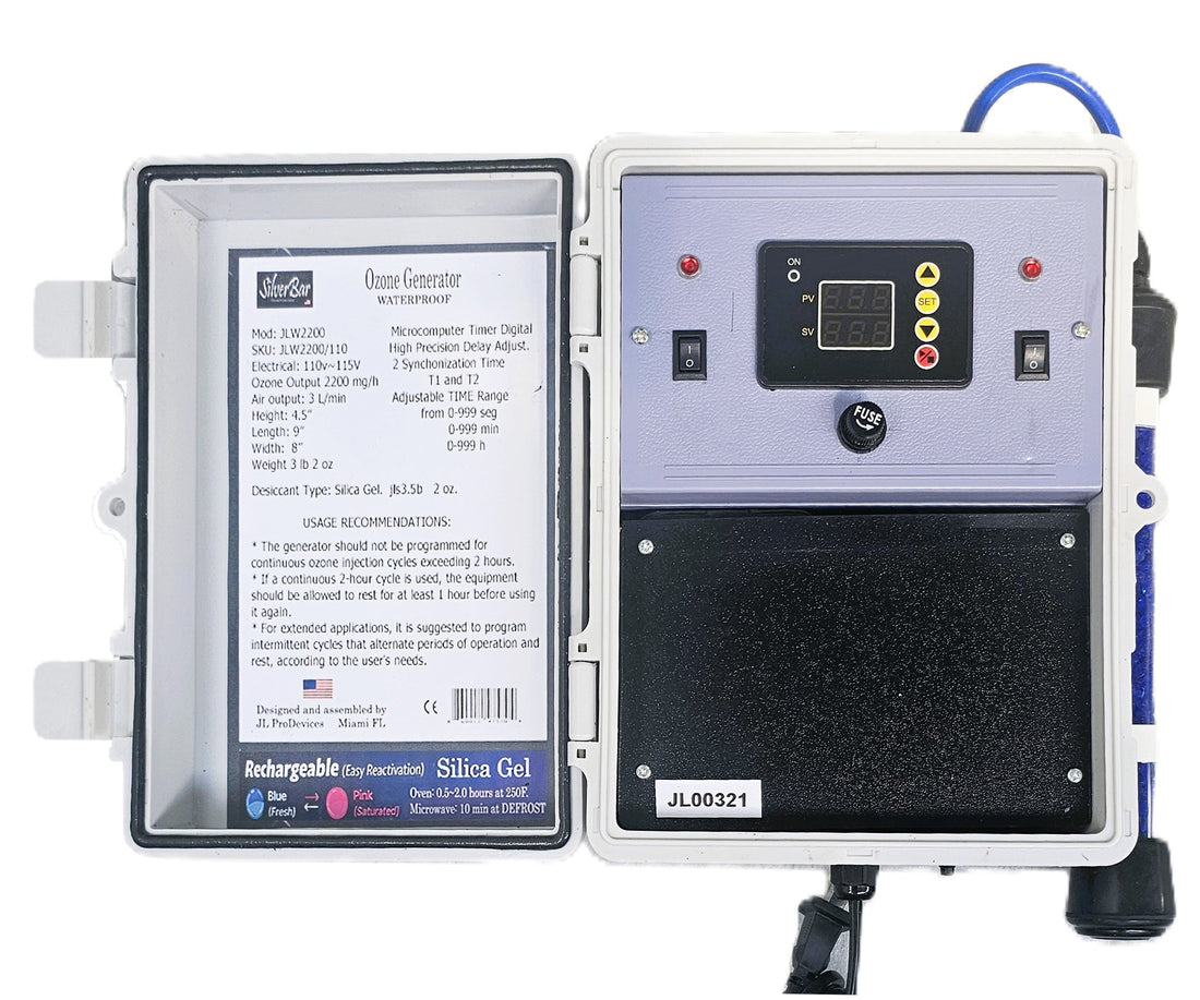 SB-8WSDT waterproof ozone generator 2200 mg/h with digital timer and silica gel air dryer for outdoor water purification
