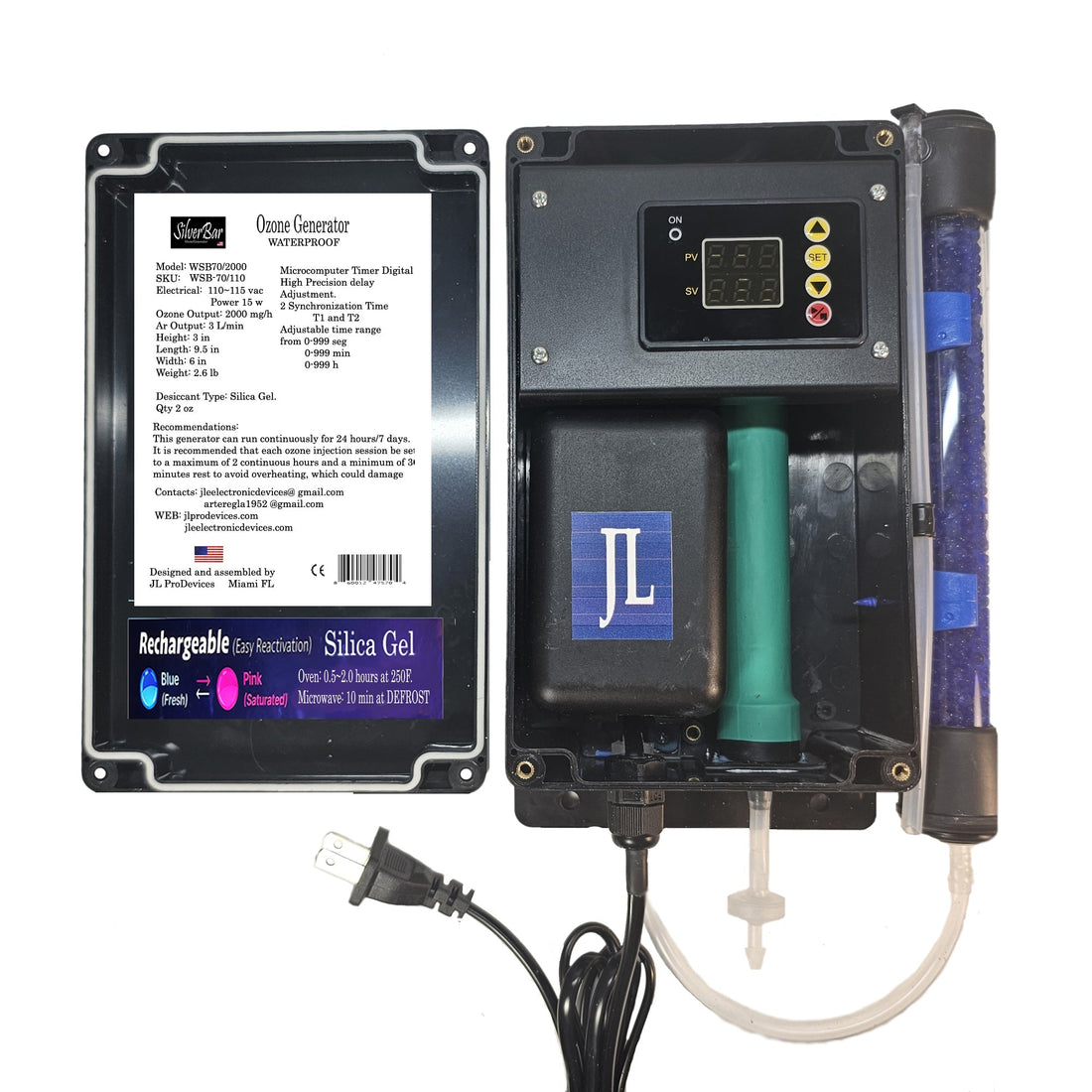SB-7WSDT Waterproof Ozone Generator with digital programmable timer and silica gel air dryer