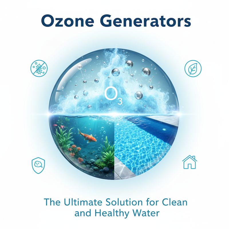 Ozone generator purifying water in a pool, spa, fish pond and aquarium — chemical-free water treatment