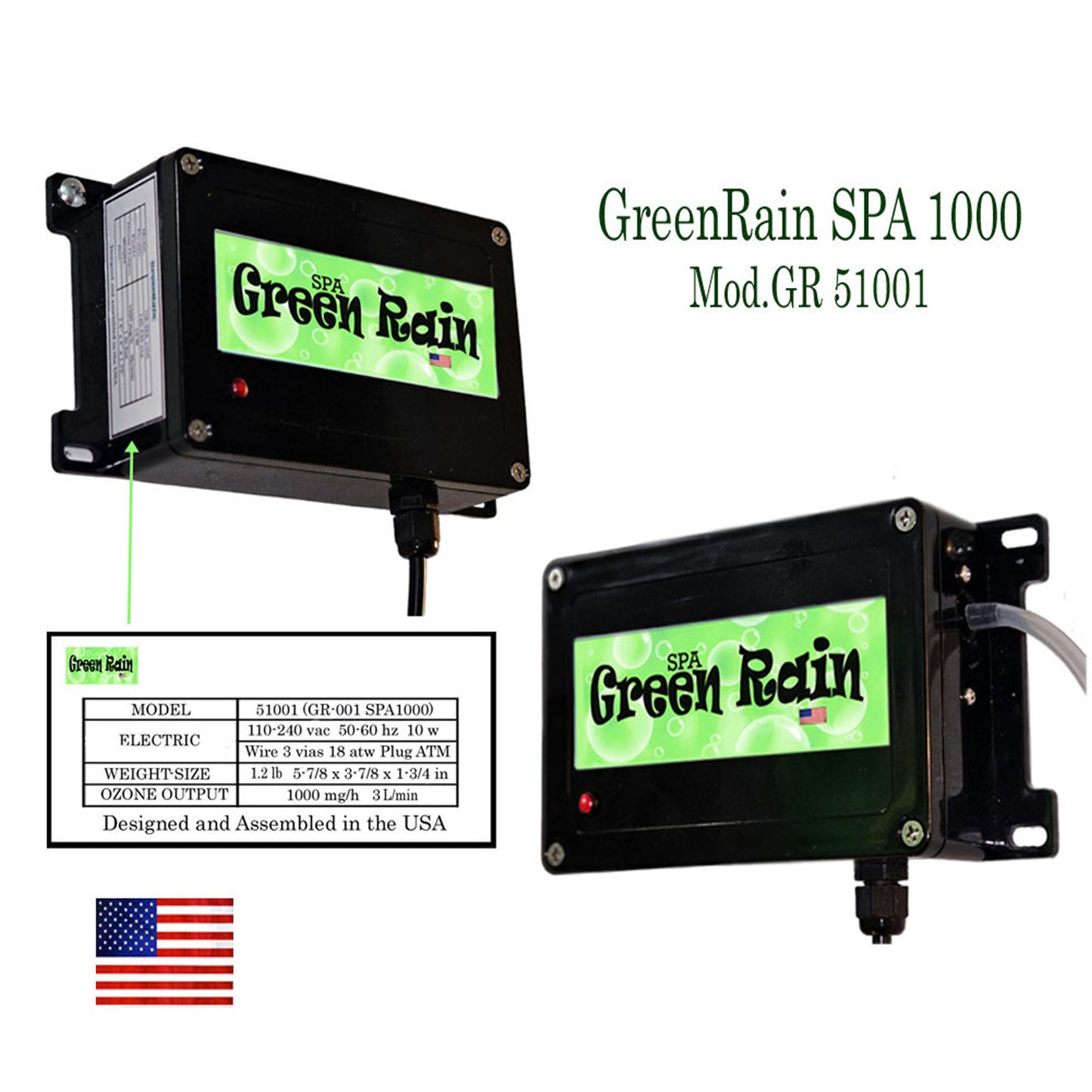 Plunge Cold SPA Hot Tub Ozone Generator Purifier Spa 110/220 SPA GreenRain 1000 Made in USA.