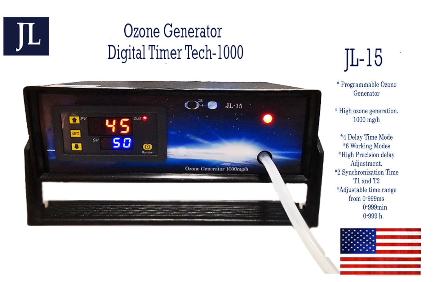 JL-15 Commercial Ozone Generator Machine Industrial Pro Air, Water and Oil Purifier Ionizer Ozonator 1000 mg/h Timer Digital Programmable.