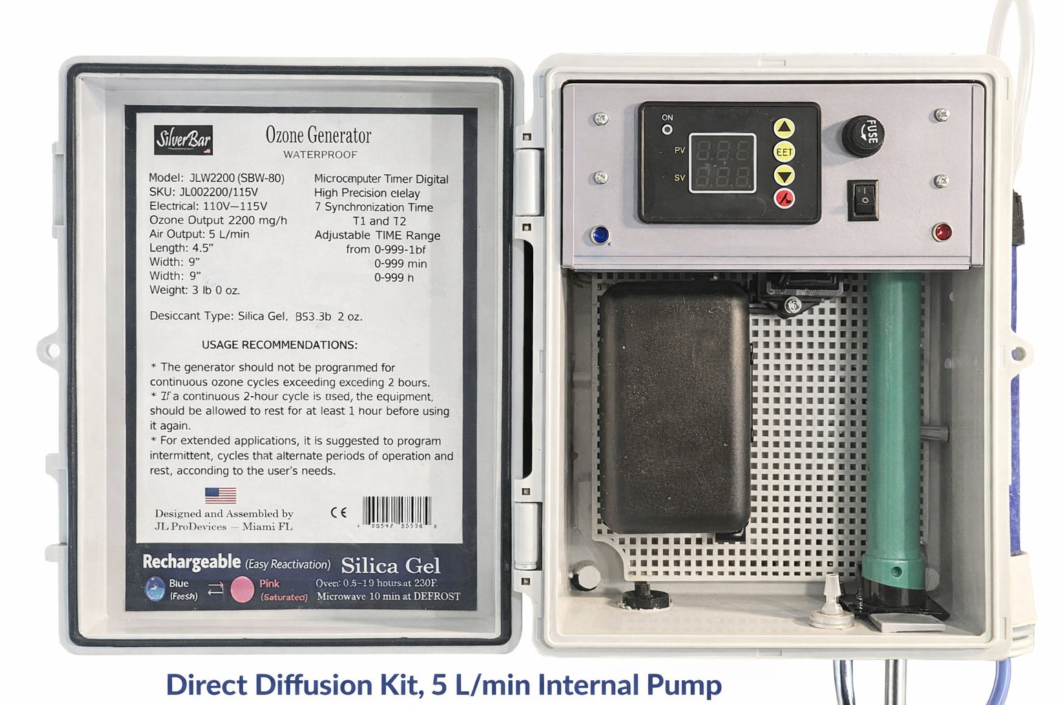 With internal 5 L/min pump. 2200mg/h