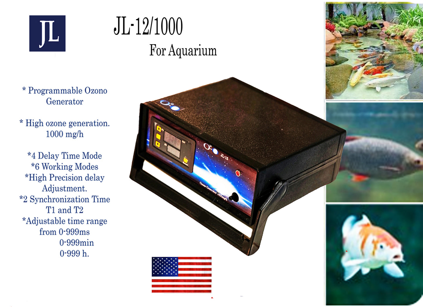 Aquarium Ozone Generator, Fishponds,1000 mg/h, Ideal for Fish Tank, Algae Control and Improving Water Quality