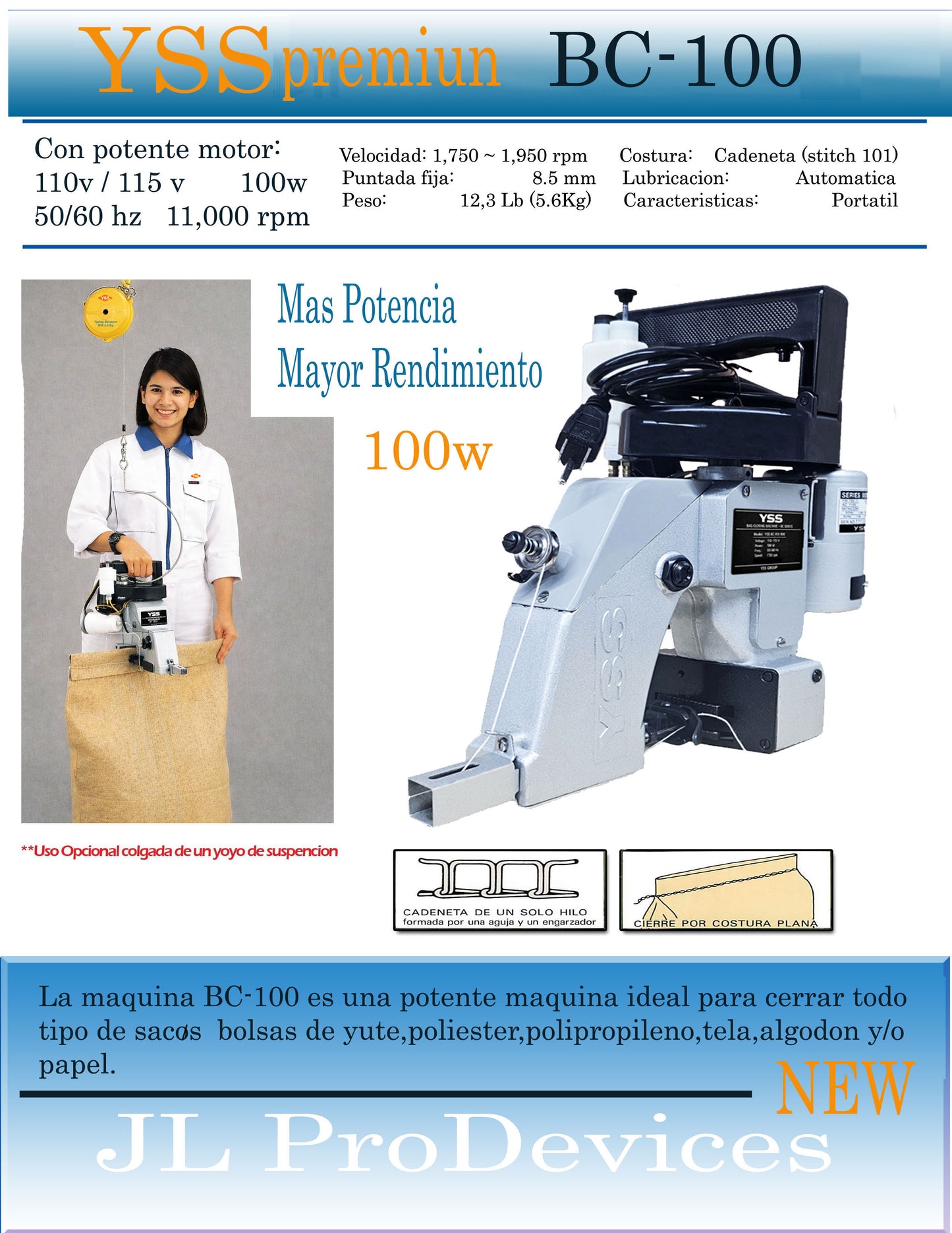 Máquina Cerradora de Bolsas industrial, Máquina de Coser Sacos Portátil,Bag Closer Machine Portable Sack Sewing Machine.
