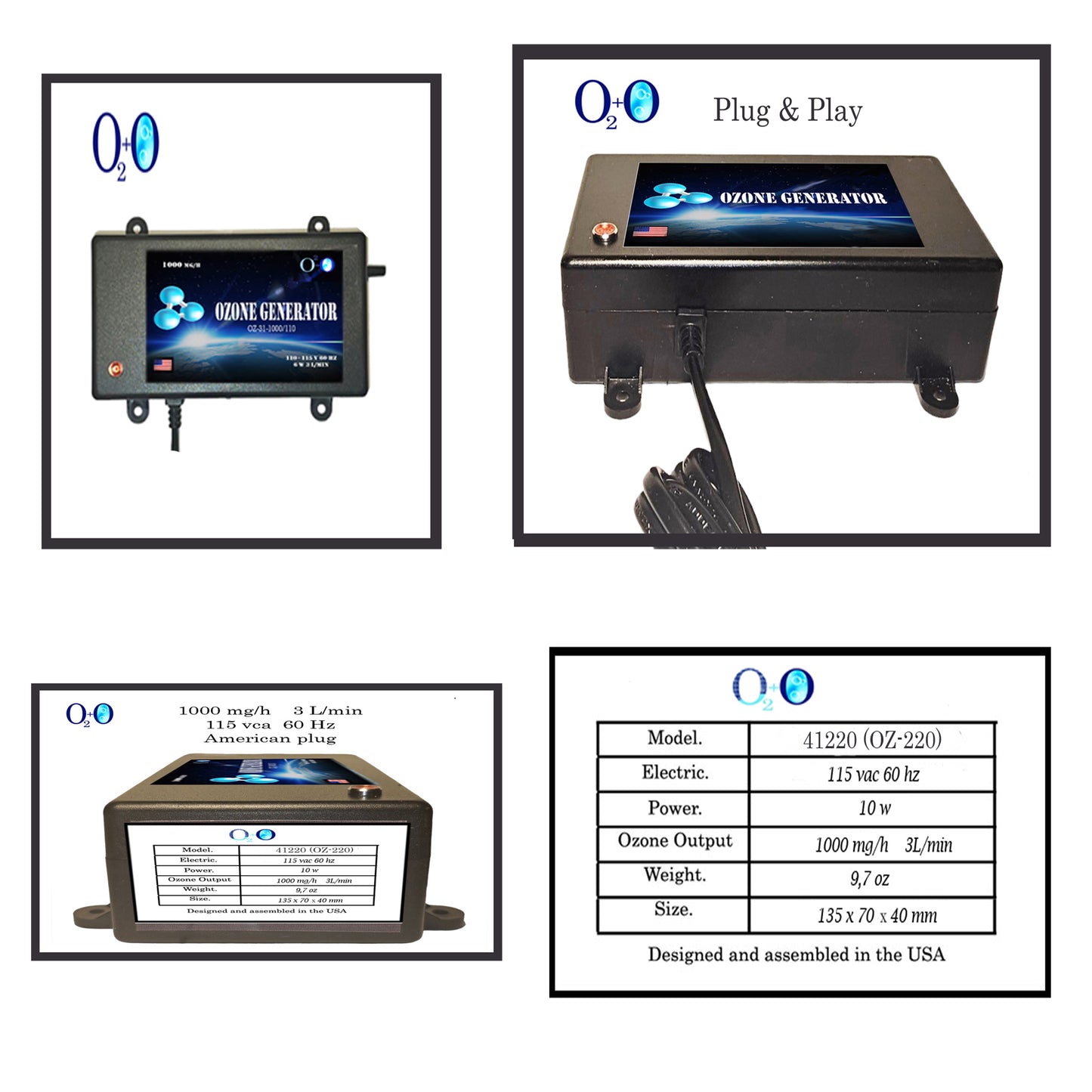 Cold plunge Ozone generator for air, water and oil ozonation purification. 1000mg/h