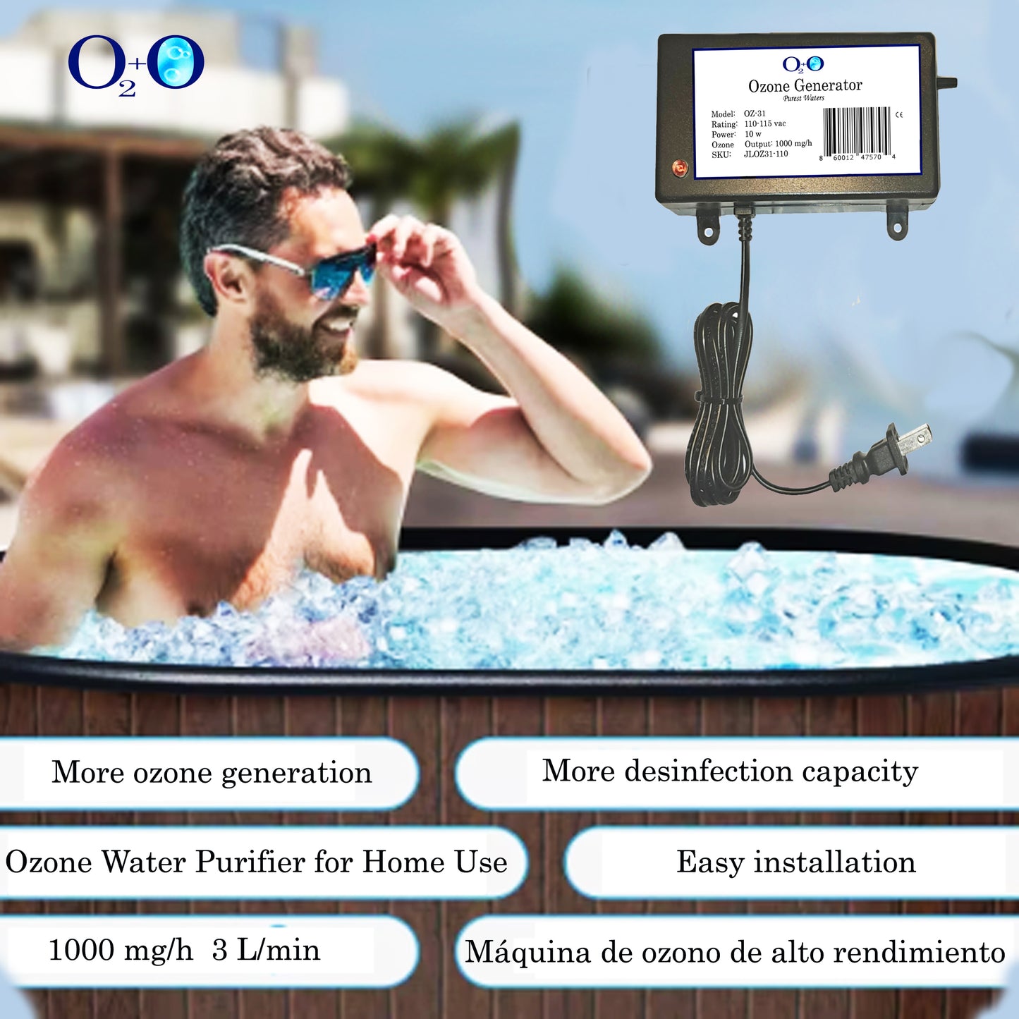 OZ-31 Compact OZONO GENERATOR for Cold Plunge or Hot Tub (SPA Ozone Generator) 1000mg/h