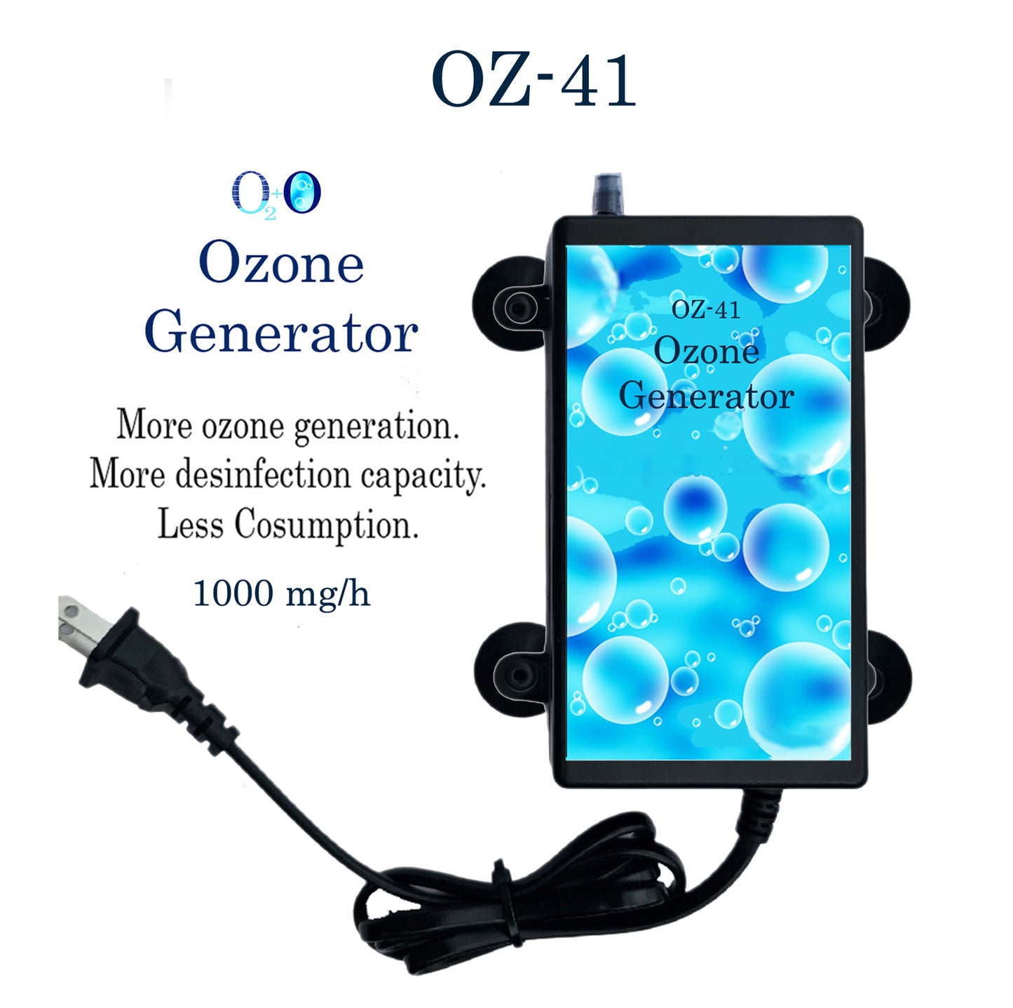 Ozone Generator for Aquariums with 4 Suction Cups 1'' Water Purifier.1000mg/h