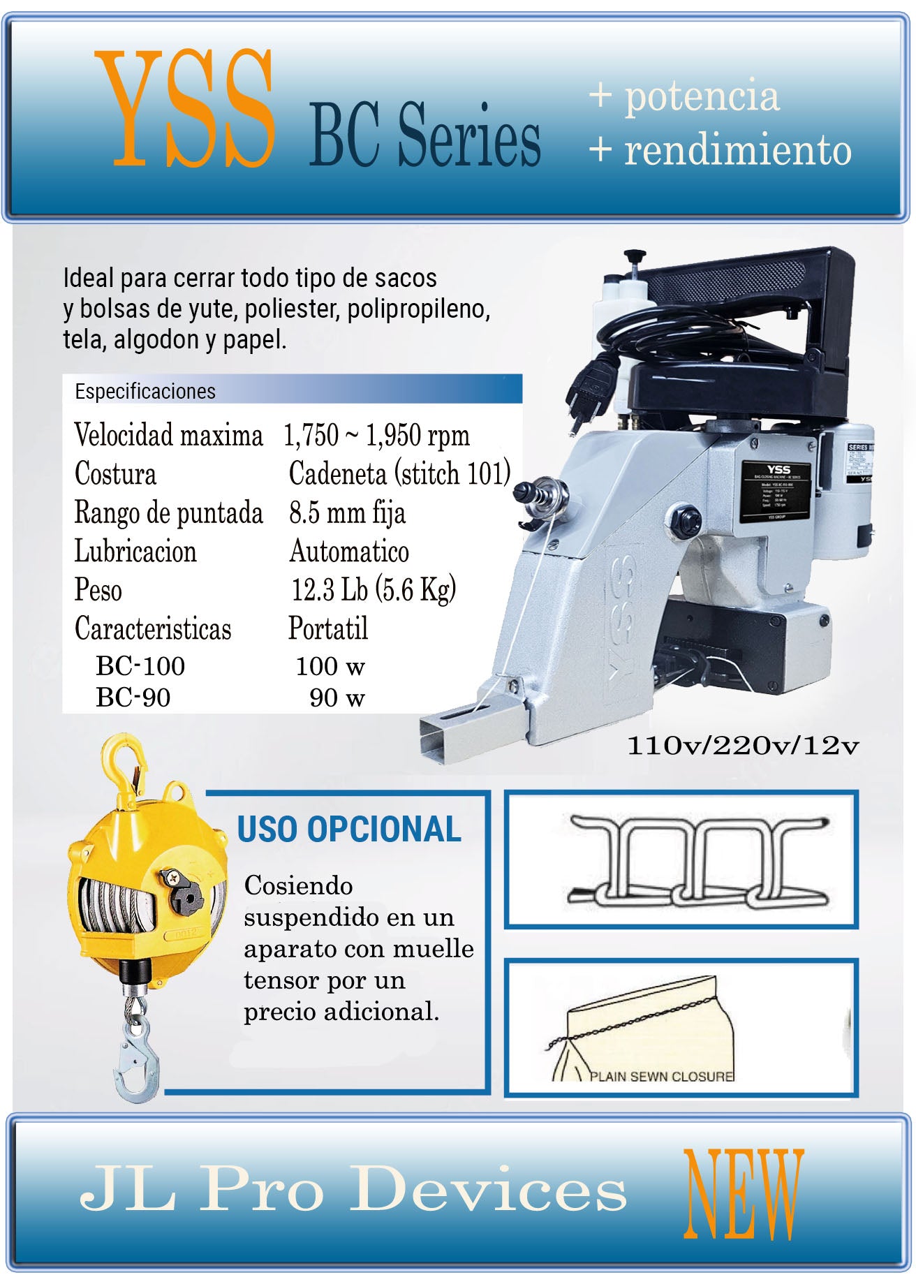 Máquina Cerradora de Bolsas industrial, Máquina de Coser Sacos Portátil,Bag Closer Machine Portable Sack Sewing Machine.