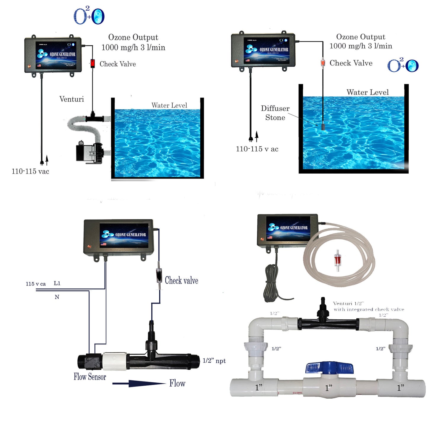 Cold plunge Ozone generator for air, water and oil ozonation purification. 1000mg/h