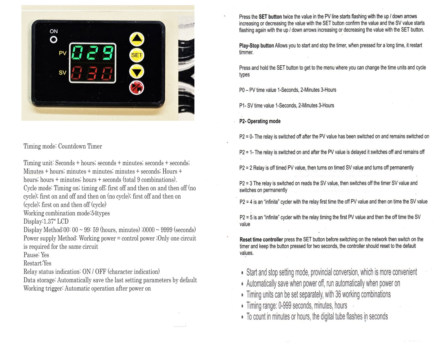 Programmable Digital Timer 110/240V, LED Display, Time Controller, Multi-Mode