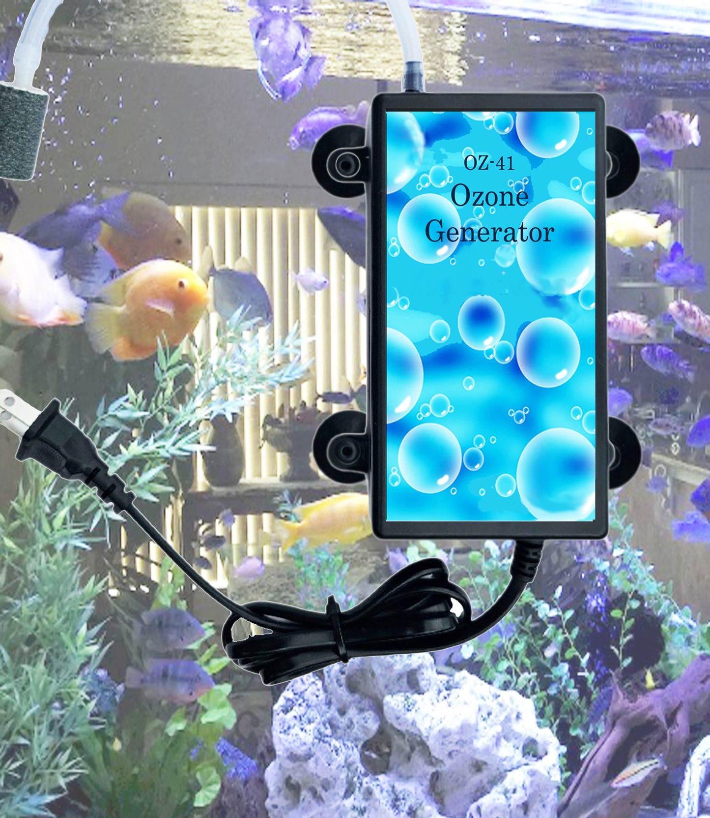 Ozone Generator for Aquariums with 4 Suction Cups 1'' Water Purifier.1000mg/h