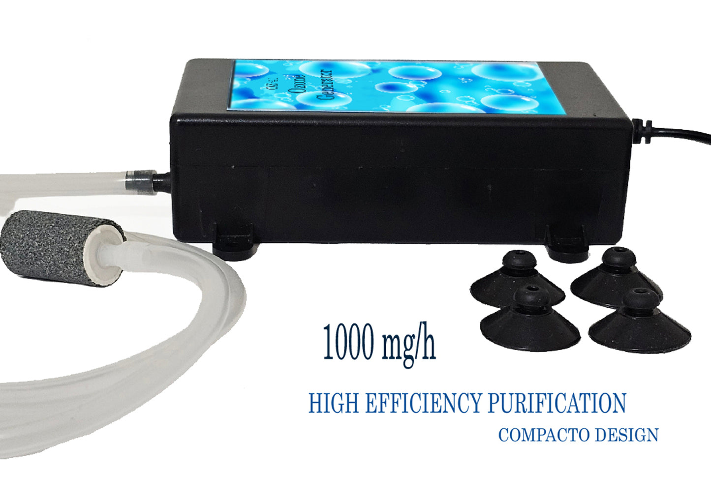 Ozone Generator for Aquariums with 4 Suction Cups 1'' Water Purifier.1000mg/h